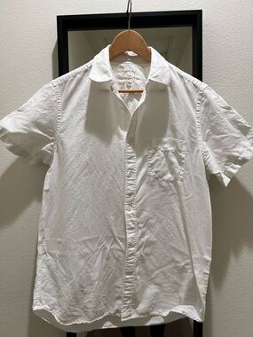 GAP White Short-Sleeve Button-Down Linen Shirt